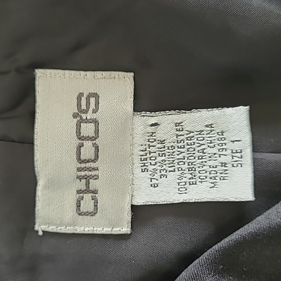 Chico's Black Silk Blend Jacket with Pink, White & Cream Embroidery size 1 - Picture 3 of 10